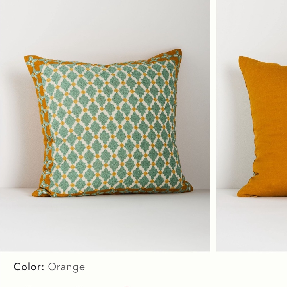 Anthropologie NWT “Sold Out” Freya Linen Embroidered Geometric Pillow